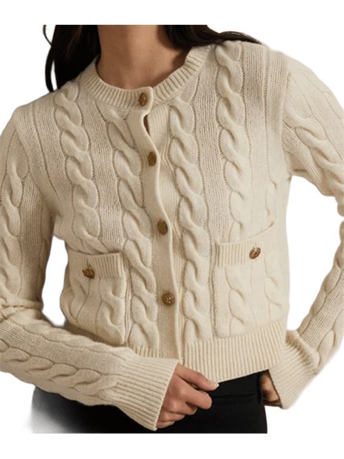 Cardigan da donna in lana misto cashmere con lavorazione a trecce, bottoni logati, colore cream POLO RALPH LAUREN | 211978312500